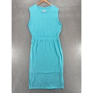 Athleta Dress Womens Large Santorini Blue Cinch Sleeveless Midi Stretch Resort